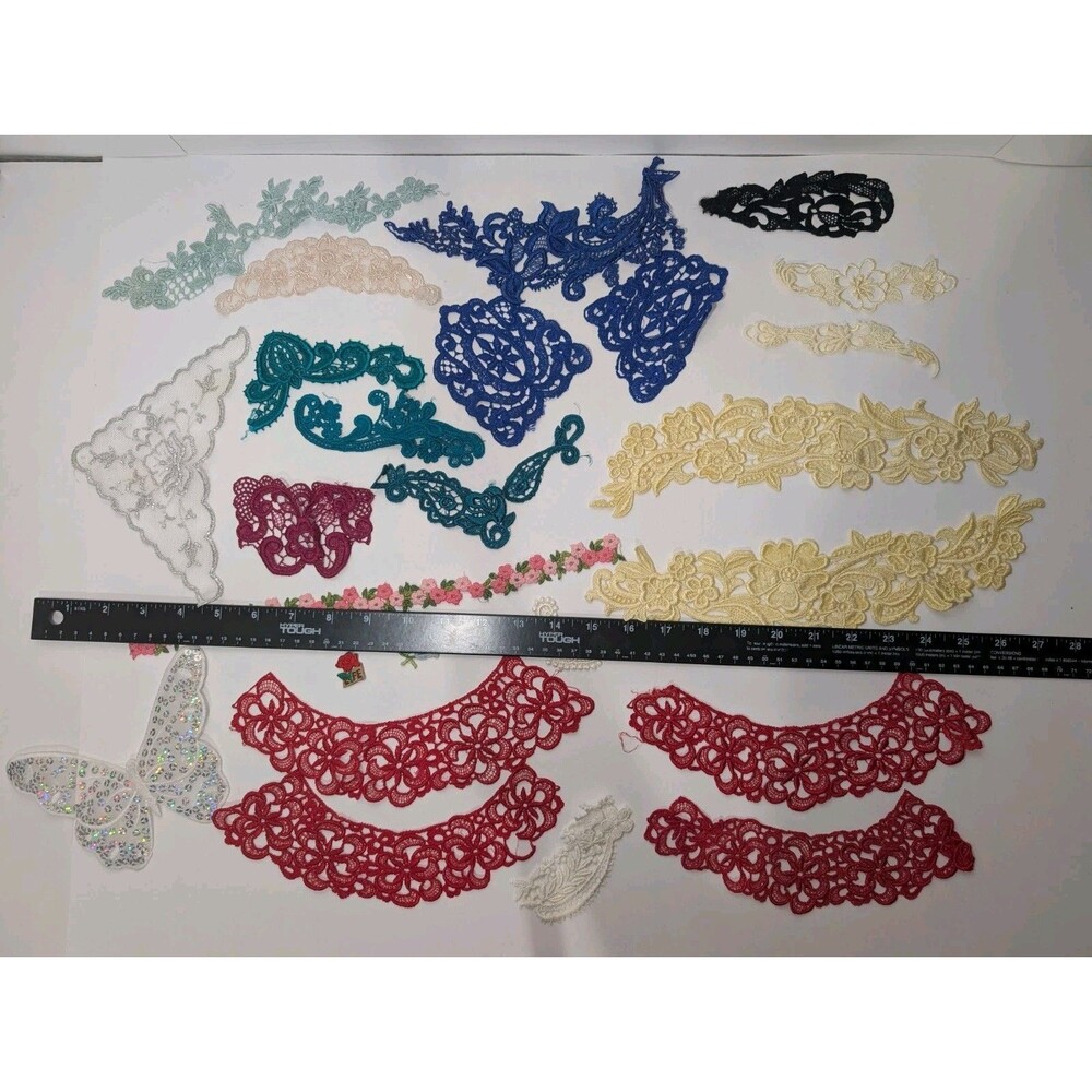 Vintage Venice Lace Applique Lot Mixed Colors Sizes Sew On Trim Craft Bridal Y2K - Picture 9 of 10